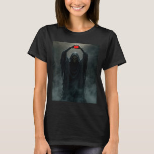 Spök rött hjärta händer läskigt ansikte halloween t shirt