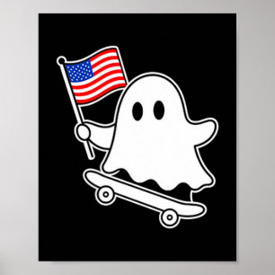 Spök skateboard usa flagga söt 4 juli rolig poster