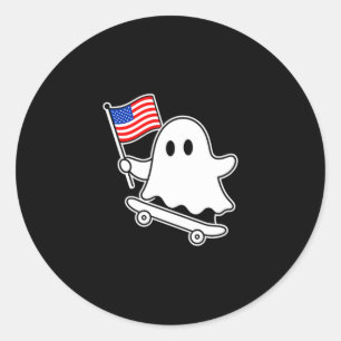 Spök skateboard usa flagga söt 4 juli rolig runt klistermärke