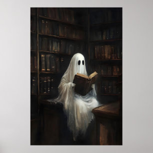 Spök som läser böcker i bibliotekstryck, digitalt poster