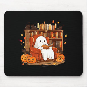 Spök som läser bok med svart katt Söt Halloween Musmatta