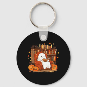 Spök som läser bok med svart katt Söt Halloween Nyckelring
