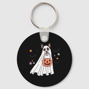 Spök Svart Boston Terrier Boo Hundälskare Hallowee Nyckelring