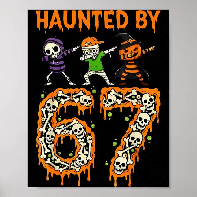 Spökad Av 6-7 Halloween Skelett Dabbing Meme Män Poster (Framsidan)