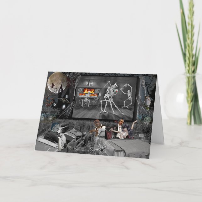 Spökad Halloween drive-inbio Kort (Framsida)