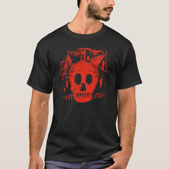 Spökad hus och skalle för spöke jakt tee shirt (Framsida)