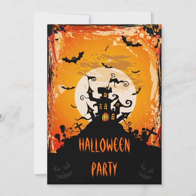 Spökad slotthalloween fest inbjudningar (Framsida)
