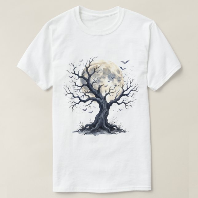 Spökad träd under fullmånen t shirt (Design framsida)