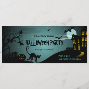 Spökade husblått för halloween fest svart katt inbjudningar