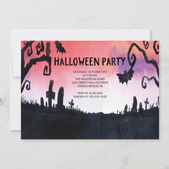 Spökade kyrkogårdhalloween festinbjudningar inbjudningar (Framsida)