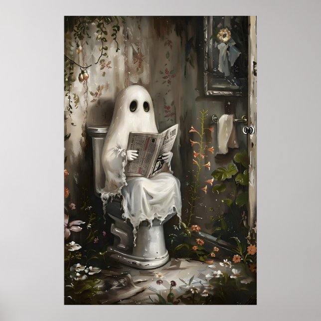 Spökaktig läser tidningskonsttryck, Whimsical Poster (Framsidan)