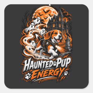 Spökaktig Valp Energi Beagle Halloween Spökjägare Fyrkantigt Klistermärke