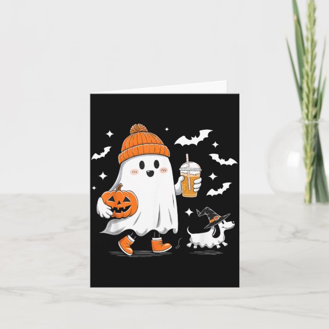 Spökande Dachshund Skräckig Säsong Halloween Kort (Framsida)