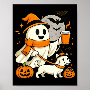 Spökande Dachshund Skräckig Säsong Halloween Poster