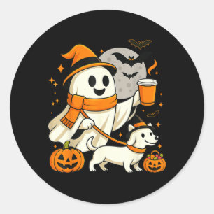 Spökande Dachshund Skräckig Säsong Halloween Runt Klistermärke