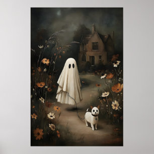 Spökande hund på natten – gotisk saga olja poster