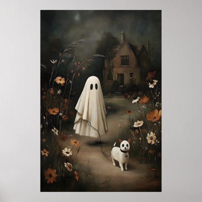 Spökande hund på natten – gotisk saga olja poster (Framsidan)