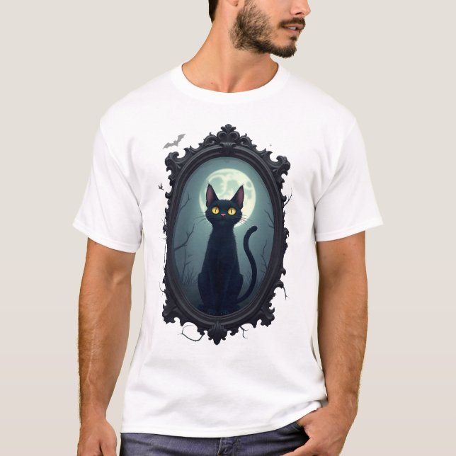 Spökande katt spegel t shirt (Framsida)