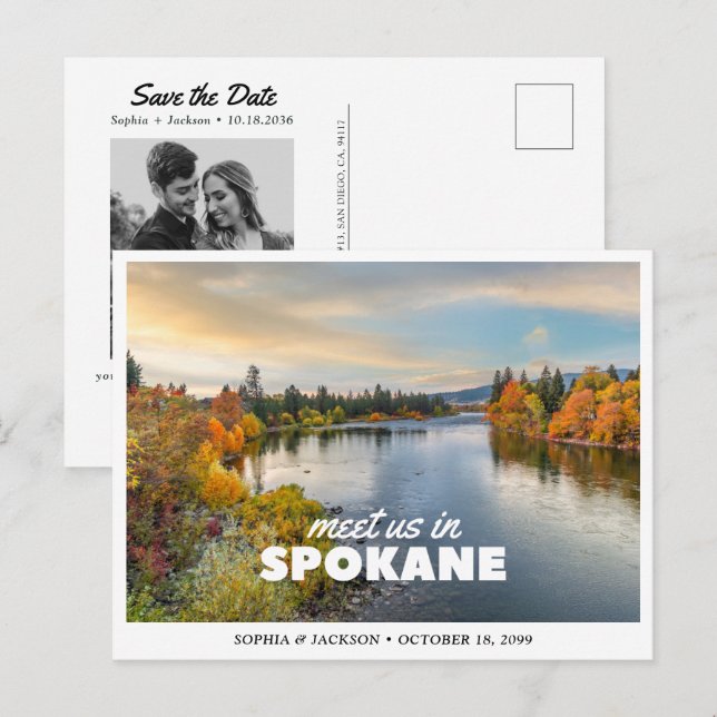 Spokane Bröllop Spara Datum Resa Retro Vykort (Fram/baksida)