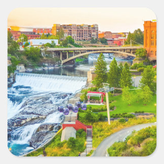 Spokane Falls Washington Sticker Fyrkantigt Klistermärke