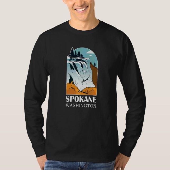 Spokane Falls Washington Vattenfall Flod   T Shirt (Framsida)