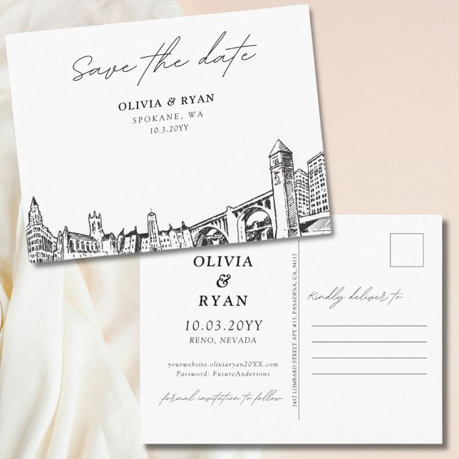 Spokane Save Date Postcard Elegant bröllop Vykort (Spokane Save the Date Postcard Elegant Wedding)