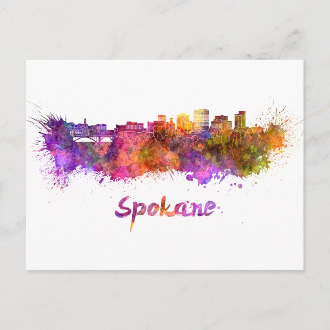 Spokane skyline in watercolor vykort (Framsida)