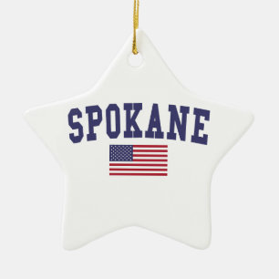 Spokane US Flagga Julgransprydnad Keramik
