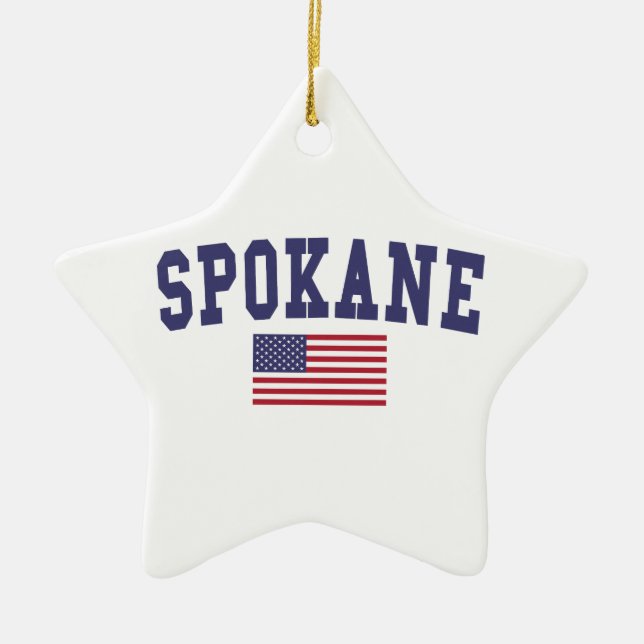Spokane US Flagga Julgransprydnad Keramik (Framsidan)