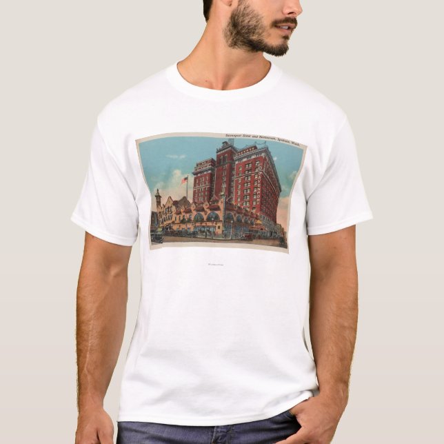 Spokane WA - beskåda av det Davenport hotellet #1 T-shirt (Framsida)
