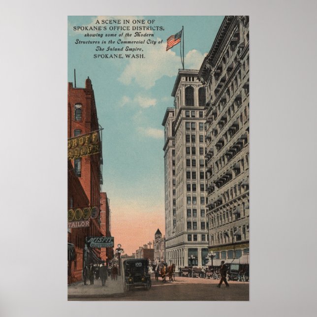 Spokane, WA - Offtown View med Horsecarts Poster (Framsidan)