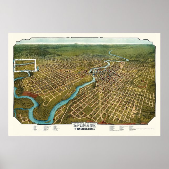 Spokane, WA Panoramic Karta - 1905 Poster (Framsidan)
