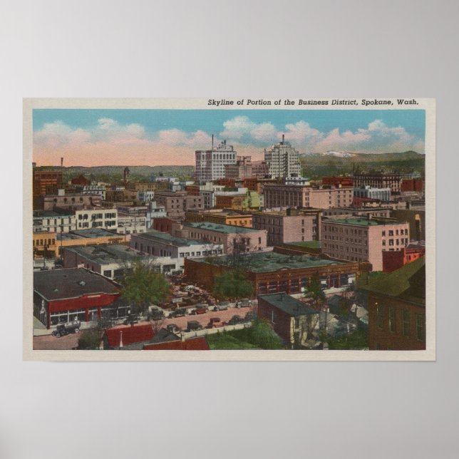 Spokane, WA - Skyline View of Downtown Poster (Framsidan)