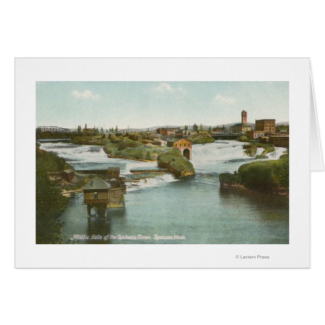 Spokane, WA - View of Mitten Falls & River Hälsningskort (Framsidan Horizontal)