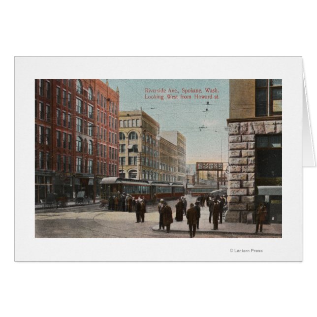 Spokane, WA - View of Riverside Ave. & Howard St Hälsningskort (Framsidan Horizontal)