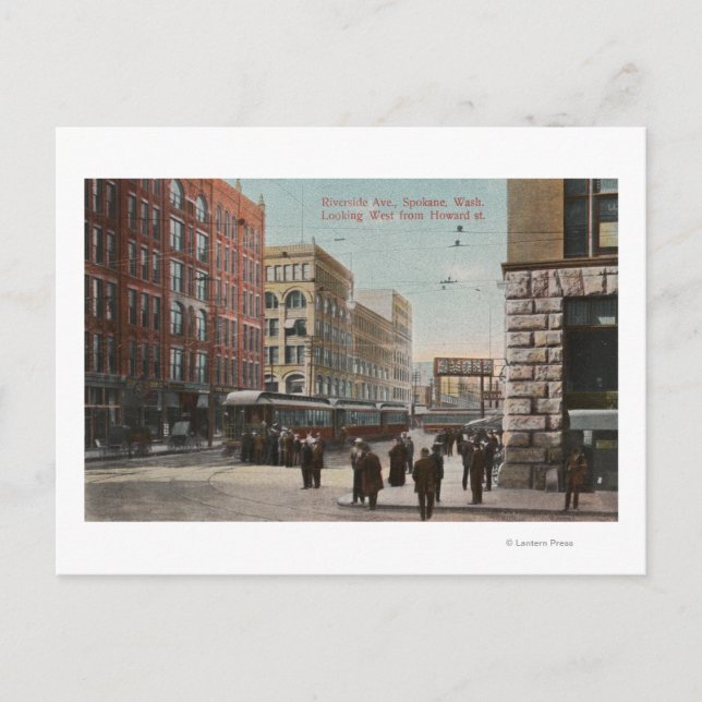 Spokane, WA - View of Riverside Ave. & Howard St Vykort (Framsida)