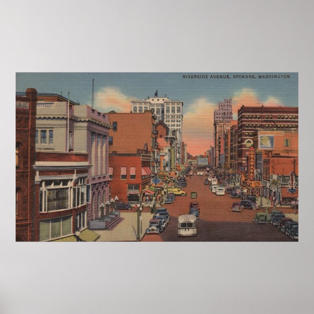 Spokane, WA - View of Riverside Ave. Poster (Framsidan)