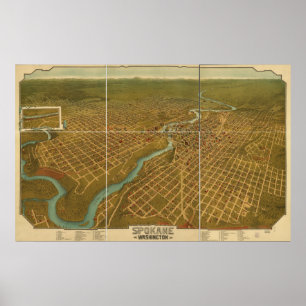 Spokane Washington 1905 Antique Panoramic Karta Poster