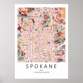 Spokane Washington Kartposterkarta | Modern Stadsv Poster