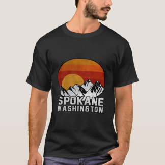Spokane Washington Retro Mountain Sunset Design T Shirt