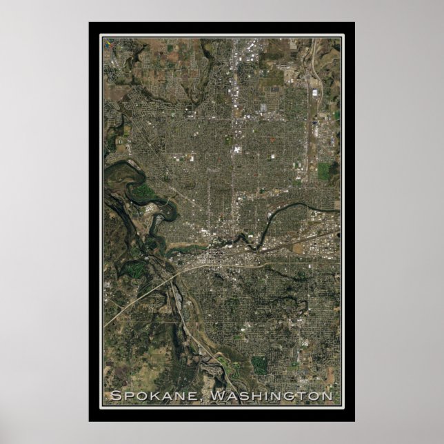 Spokane Washington Satellite Poster Karta (Framsidan)