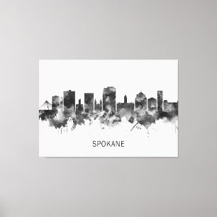Spokane Washington Skyline BW Canvastryck