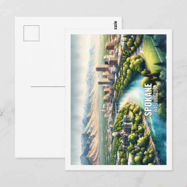 Spokane Washington USA Berömd Ställe vattenfärg Vykort (Fram/baksida)