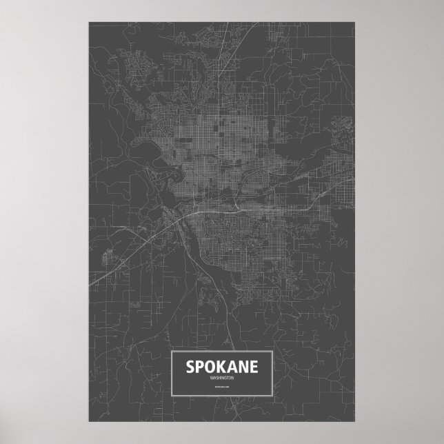 Spokane, Washington (vit på svart) Poster (Framsidan)