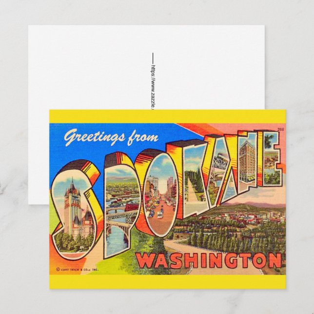 Spokane Washington  Vykort (Fram/baksida)