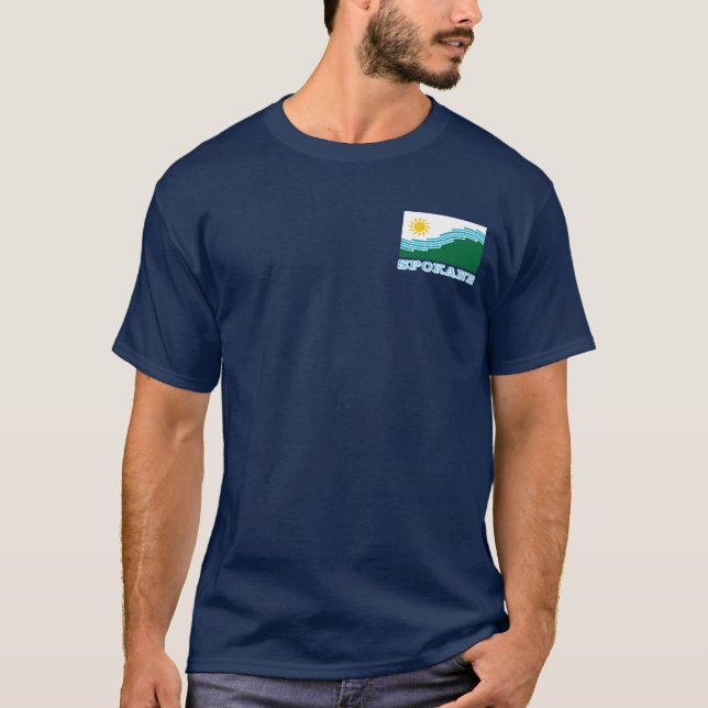 Spokanes flagga, Washington delstat T Shirt (Framsida)