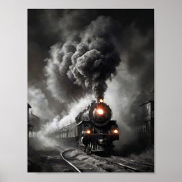 Spökångtåg på en mörk stormig natt poster