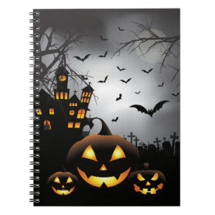 Spökat hus för Halloween kyrkogårdplatser pumpa Anteckningsbok