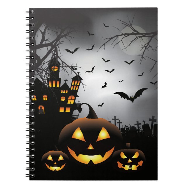 Spökat hus för Halloween kyrkogårdplatser pumpa Anteckningsbok (Framsidan)