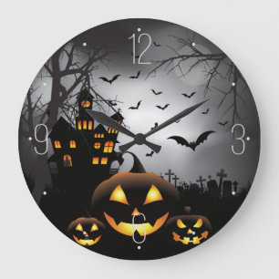 Spökat hus för Halloween kyrkogårdplatser pumpa Stor Klocka